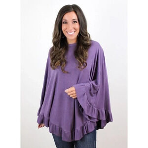 Ruffed Hem Poncho Sweater - Lilac